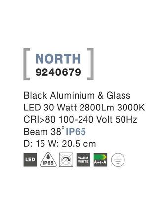 NOVA LUCE venkovní reflektor NORTH černý hliník a sklo LED 30W 3000K 100-240V 38st. IP65 9240679