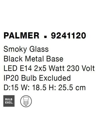 NOVA LUCE nástěnné svítidlo PALMER kouřové sklo černá kovová základna E14 2x5W 230V IP20 bez žárovky 9241120