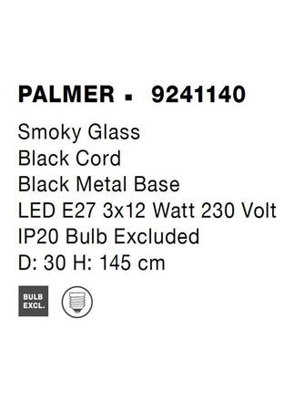 NOVA LUCE závěsné svítidlo PALMER kouřové sklo černý kabel černá kovová základna E27 3x12W 230V IP20 bez žárovky 9241140
