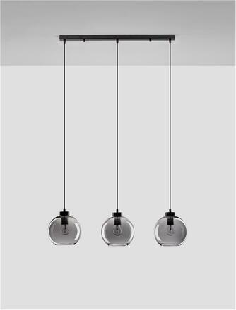 NOVA LUCE závěsné svítidlo PALMER kouřové sklo černý kabel černá kovová základna E27 3x12W 230V IP20 bez žárovky 9241150