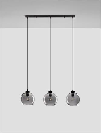 NOVA LUCE závěsné svítidlo PALMER kouřové sklo černý kabel černá kovová základna E27 3x12W 230V IP20 bez žárovky 9241150