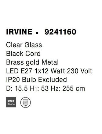 NOVA LUCE závěsné svítidlo IRVINE čiré sklo černý kabel mosazný zlatý kov E27 1x12W 230V IP20 bez žárovky 9241160