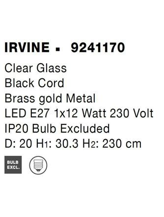 NOVA LUCE závěsné svítidlo IRVINE čiré sklo černý kabel mosazný zlatý kov E27 1x12W 230V IP20 bez žárovky 9241170