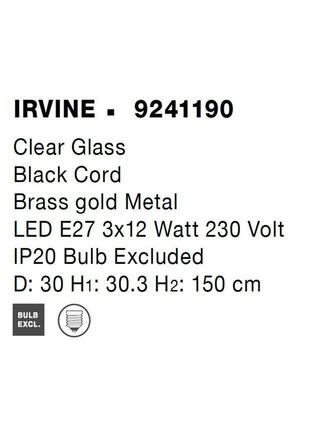 NOVA LUCE závěsné svítidlo IRVINE čiré sklo černý kabel mosazný zlatý kov E27 3x12W 230V IP20 bez žárovky 9241190