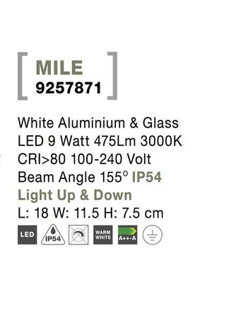 NOVA LUCE venkovní nástěnné svítidlo MILE bílý hliník a sklo LED 9W 3000K 100-240V 155st. IP54 světlo nahoru a dolů 9257871