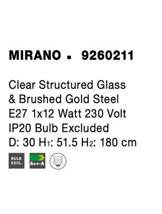NOVA LUCE závěsné svítidlo MIRANO čiré strukturované sklo a broušená zlatá ocel E27 1x12W 230V IP20 bez žárovky 9260211
