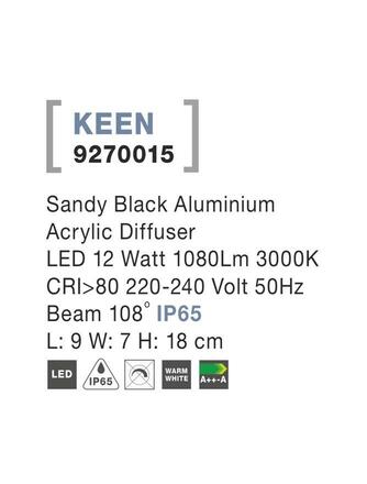 NOVA LUCE venkovní nástěnné svítidlo KEEN černý hliník akrylový difuzor LED 12W 3000K 220-240V 108st. IP65 9270015