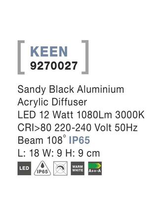 NOVA LUCE venkovní nástěnné svítidlo KEEN černý hliník akrylový difuzor LED 12W 3000K 220-240V 108st. IP65 9270027