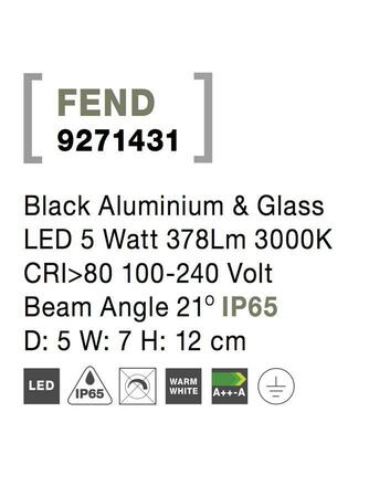 NOVA LUCE venkovní nástěnné svítidlo FEND černý hliník a sklo LED 5W 3000K 100-240V 21st. IP65 9271431
