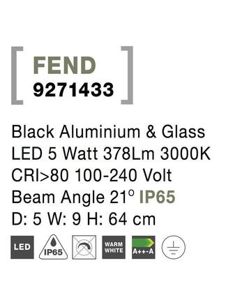 NOVA LUCE venkovní sloupkové svítidlo FEND černý hliník a sklo LED 5W 3000K 100-240V 21st. IP65 9271433