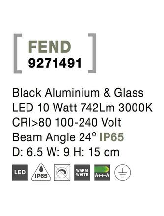 NOVA LUCE venkovní nástěnné svítidlo FEND černý hliník a sklo LED 10W 3000K 100-240V 24st. IP65 9271491