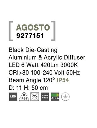 NOVA LUCE venkovní sloupkové svítidlo AGOSTO černý hliník a akrylový difuzor LED 6W 3000K 100-240V 120st. IP54 9277151