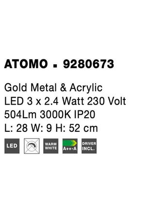 NOVA LUCE nástěnné svítidlo ATOMO zlatý kov a akryl LED 3 x 2.4W 230V 3000K IP20 9280673