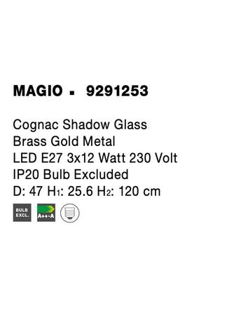 NOVA LUCE závěsné svítidlo MAGIO sklo barvy koňak mosazný zlatý kov E27 3x12W 230V IP20 bez žárovky 9291253