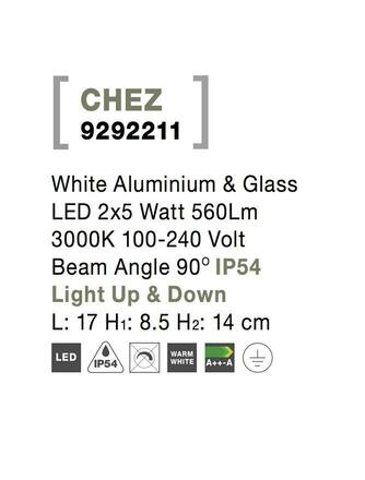 NOVA LUCE venkovní nástěnné svítidlo CHEZ bílý hliník a sklo LED 2x5W 3000K 100-240V 90st. IP54 světlo nahoru a dolů 9292211