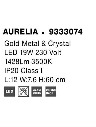 NOVA LUCE nástěnné svítidlo AURELIA zlatý kov a křišťál LED 19W 230V 3500K IP20 třída I 9333074
