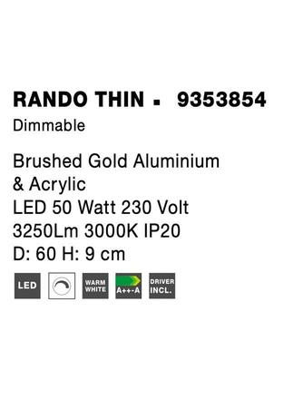 NOVA LUCE stropní svítidlo RANDO THIN kartáčovaný zlatý hliník a akryl LED 50W 230V 3000K IP20 stmívatelné 9353854