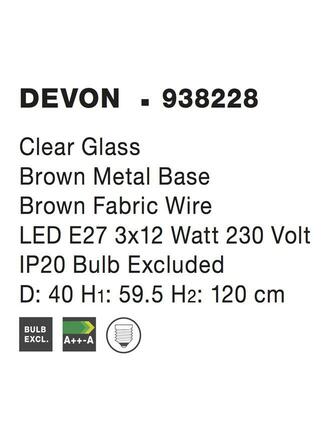 NOVA LUCE závěsné svítidlo DEVON čiré sklo hnědá kovová základna hnědý kabel E14 3x5W IP20 bez žárovky 938228