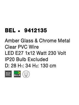 NOVA LUCE závěsné svítidlo BEL jantarové sklo a chromovaný kov čirý kabel E27 1x12W 230V IP20 bez žárovky 9412135