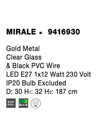 NOVA LUCE závěsné svítidlo MIRALE zlatý kov čiré sklo a černý PVC kabel E27 1x12W 230V IP20 bez žárovky 9416930