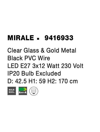 NOVA LUCE závěsné svítidlo MIRALE čiré sklo a zlatý kov černý PVC kabel E27 3x12W 230V IP20 bez žárovky 9416933
