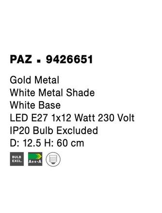 NOVA LUCE stolní lampa PAZ zlatý kov bílé kovové stínidlo bílá základna E27 1x12W 230V IP20 bez žárovky 9426651