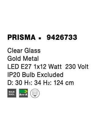 NOVA LUCE závěsné svítidlo PRISMA čiré sklo zlatý kov E27 1x12W 230V IP20 bez žárovky 9426733