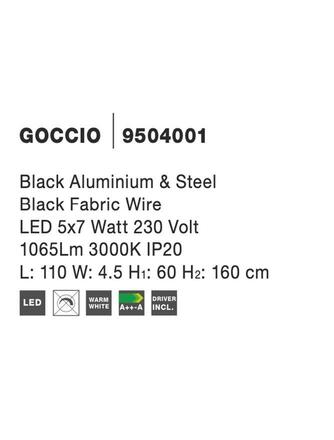NOVA LUCE závěsné svítidlo GOCCIO černý hliník a ocel černý kabel LED 5x7W 230V 3000K IP20 9504001