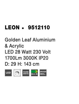 NOVA LUCE stojací lampa LEON plátkovaný zlatý hliník a akryl LED 28W 230V 3000K IP20 9512110