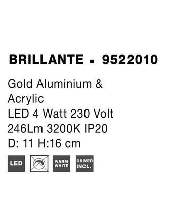 NOVA LUCE stropní svítidlo BRILLANTE zlatý hliník a akryl LED 4W 230V 3200K IP20 9522010