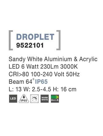 NOVA LUCE venkovní nástěnné svítidlo DROPLET bílý hliník a akryl LED 6W 3000K 100-240V 64st. IP65 9522101