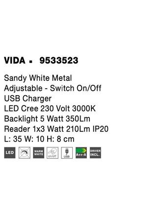 NOVA LUCE nástěnné svítidlo VIDA bílý kov nastavitelné - vypínač na těle USB nabíjení LED Cree 230V 3000K osvětlení 5W čtecí lampička 1x3W IP20 9533523