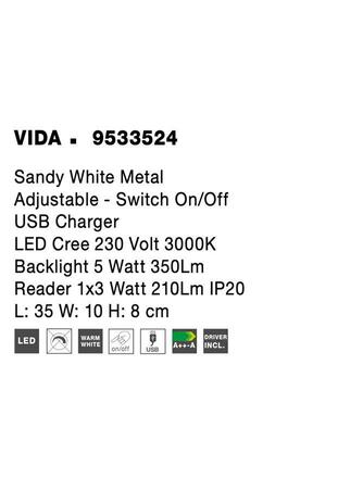 NOVA LUCE nástěnné svítidlo VIDA bílý kov nastavitelné - vypínač na těle USB nabíjení LED Cree 230V 3000K osvětlení 5W čtecí lampička 1x3W IP20 9533524