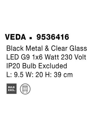 NOVA LUCE nástěnné svítidlo VEDA černý kov a čiré sklo G9 1x6W 230V IP20 bez žárovky 9536416