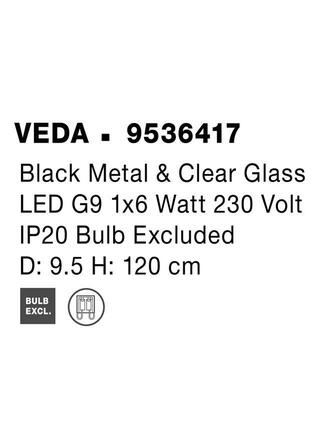 NOVA LUCE závěsné svítidlo VEDA černý kov a čiré sklo G9 1x6W 230V IP20 bez žárovky 9536417