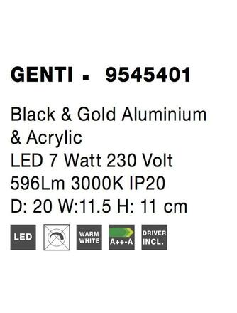 NOVA LUCE nástěnné svítidlo GENTI černý a zlatý hliník a akryl LED 1x7W 230V 3000K IP20 9545401