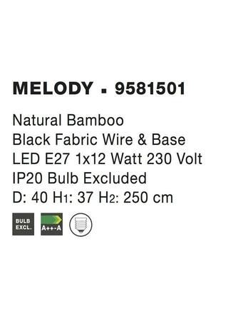 NOVA LUCE závěsné svítidlo MELODY přírodní bambus černý kabel E27 1x12W IP20 bez žárovky 9581501