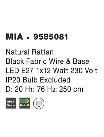 NOVA LUCE závěsné svítidlo MIA závěsné svítidlo, železo a ratan, přírodní barva E27 1x12W IP20 bez žárovky 9585081