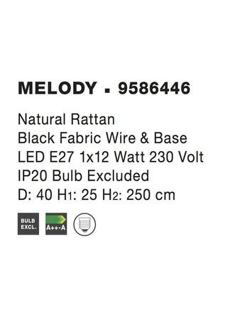 NOVA LUCE závěsné svítidlo MELODY přírodní ratan černý kabel E27 1x12W IP20 bez žárovky 9586446
