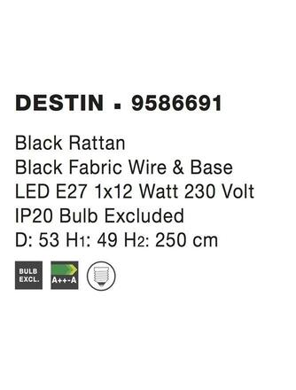 NOVA LUCE závěsné svítidlo DESTIN železo a ratan, černá barva E27 1x12W IP20 bez žárovky 9586691