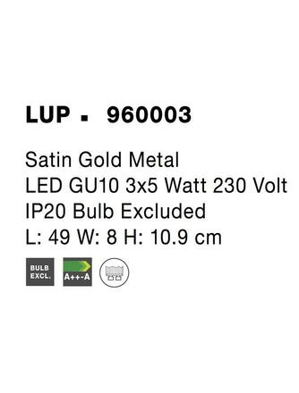 NOVA LUCE bodové svítidlo LUP saténový zlatý kov GU10 3x5W 230V IP20 bez žárovky 960003