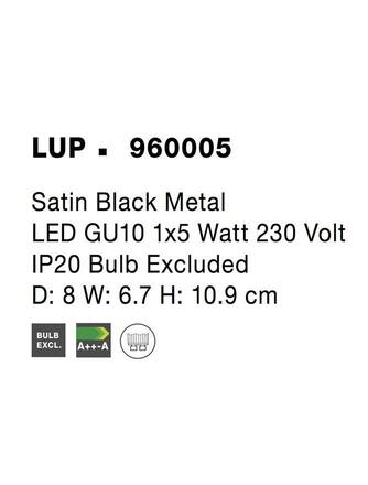 NOVA LUCE bodové svítidlo LUP saténový černý kov GU10 1x5W 230V IP20 bez žárovky 960005