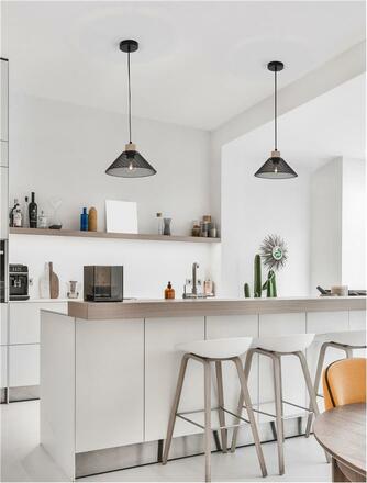 NOVA LUCE závěsné svítidlo IAN matný černý kov přírodní dřevo E27 1x12W 230V bez žárovky IP20 9620128