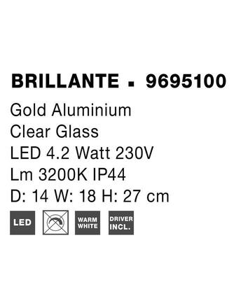 NOVA LUCE nástěnné svítidlo BRILLANTE zlatý hliník a akryl LED 4.2W 230V 3200K IP44 9695100