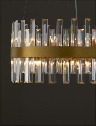 NOVA LUCE závěsné svítidlo CROWN saténový zlatý kov čirý křišťál (48 ks) G9 7x5W 230V IP20 bez žárovky 9695218