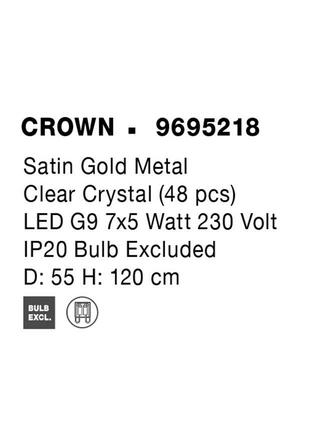 NOVA LUCE závěsné svítidlo CROWN saténový zlatý kov čirý křišťál (48 ks) G9 7x5W 230V IP20 bez žárovky 9695218