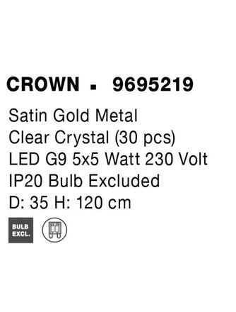 NOVA LUCE závěsné svítidlo CROWN saténový zlatý kov čirý křišťál (30 ks) G9 5x5W 230V IP20 bez žárovky 9695219