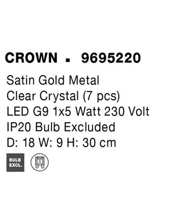 NOVA LUCE nástěnné svítidlo CROWN saténový zlatý kov čirý křišťál (7 ks) G9 1x5W 230V IP20 bez žárovky 9695220