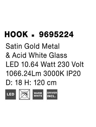 NOVA LUCE závěsné svítidlo HOOK saténový zlatý kov a opálové bílé sklo LED 10.6W 230V 3000K IP20 9695224