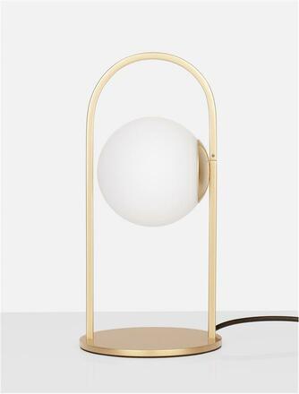 NOVA LUCE stolní lampa HOOK saténový zlatý kov a opálové bílé sklo LED 4.8W 230V 3000K IP20 9695225